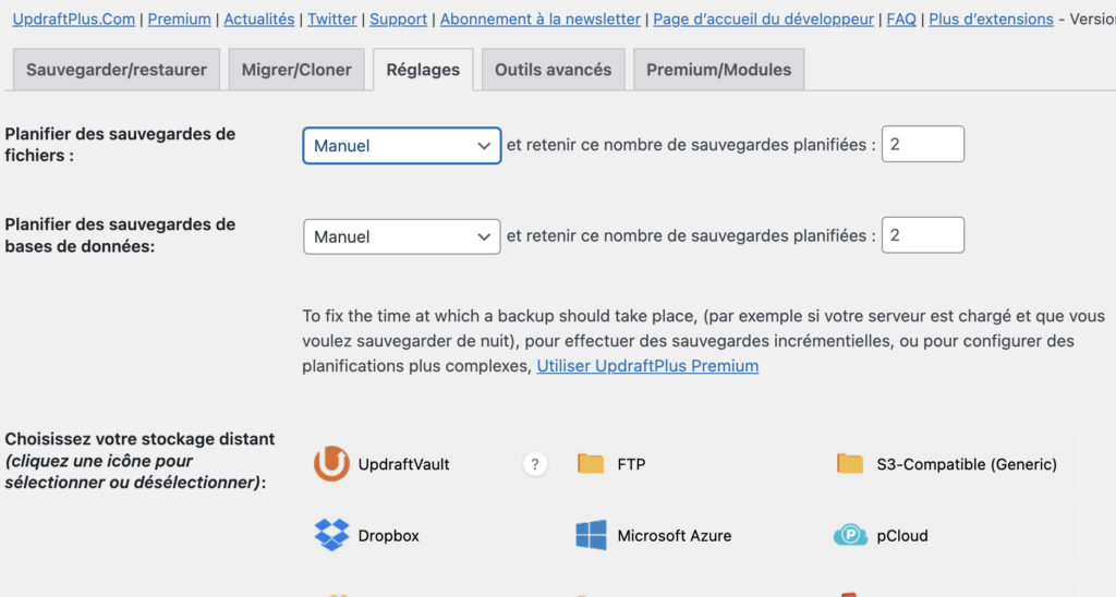 Sauvegarde site WordPress avec Updraft plus